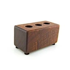 Walnut Triple Pen Holder Stand Wooden Block Artisan Handcrafted Wood Large Holes
