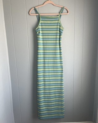 Vtg Stripe Y2K 90s Maxi Dress Green,Blue,Purple Stretchy Leg Slit Sz M La  belle | eBay