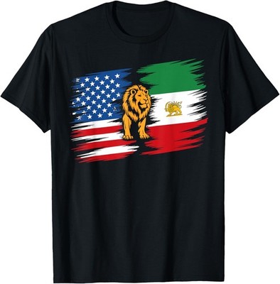 USA Iran Flag with Lion Emblem, Vintage Persian Heritage T-Shirt