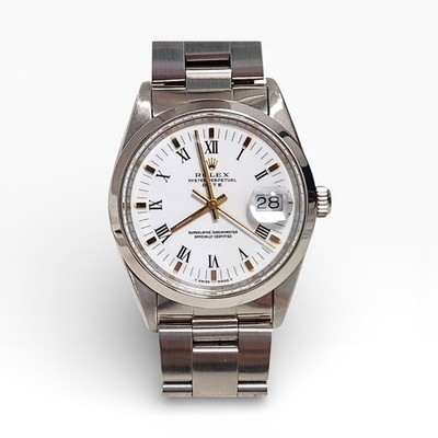 Rolex Date 34 mm Steel White Roman Oyster Automatic Watch 15200 N Series 1991
