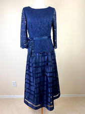 Alex Evenings Dress Tea Length Sparkle Navy Blue 6 NEW  1121004 Scalloped Gown