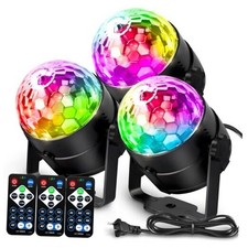  3-Pack Disco Ball DJ Party Lights Sound Activated with Remote Control 3 Pack