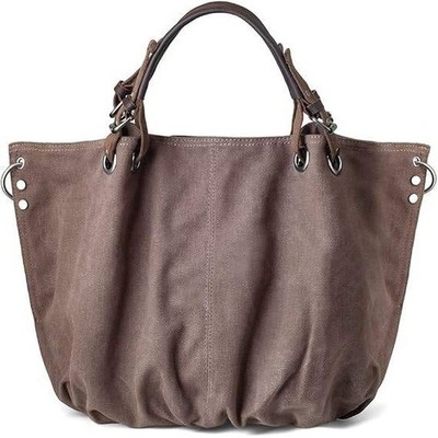 Unbranded Canvas Hobo Bag Womens Large Brown Excellent Slouchy Tote Shoulder Bag