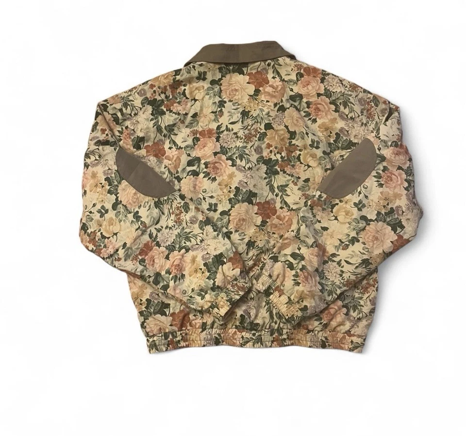 Chaqueta de bombardero floral vintage forrada salvia melocotón rosa crema parches en el codo tan suave Foto 3 de 4