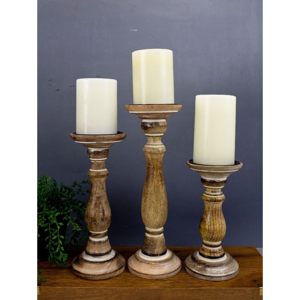 Boston Warehouse Natural Wood Pillar Candle Holder, 3 Piece Set