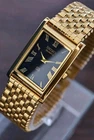 Vintage Seiko Slim Tank Mens Wristwatch Black Dial Japanese Watch.