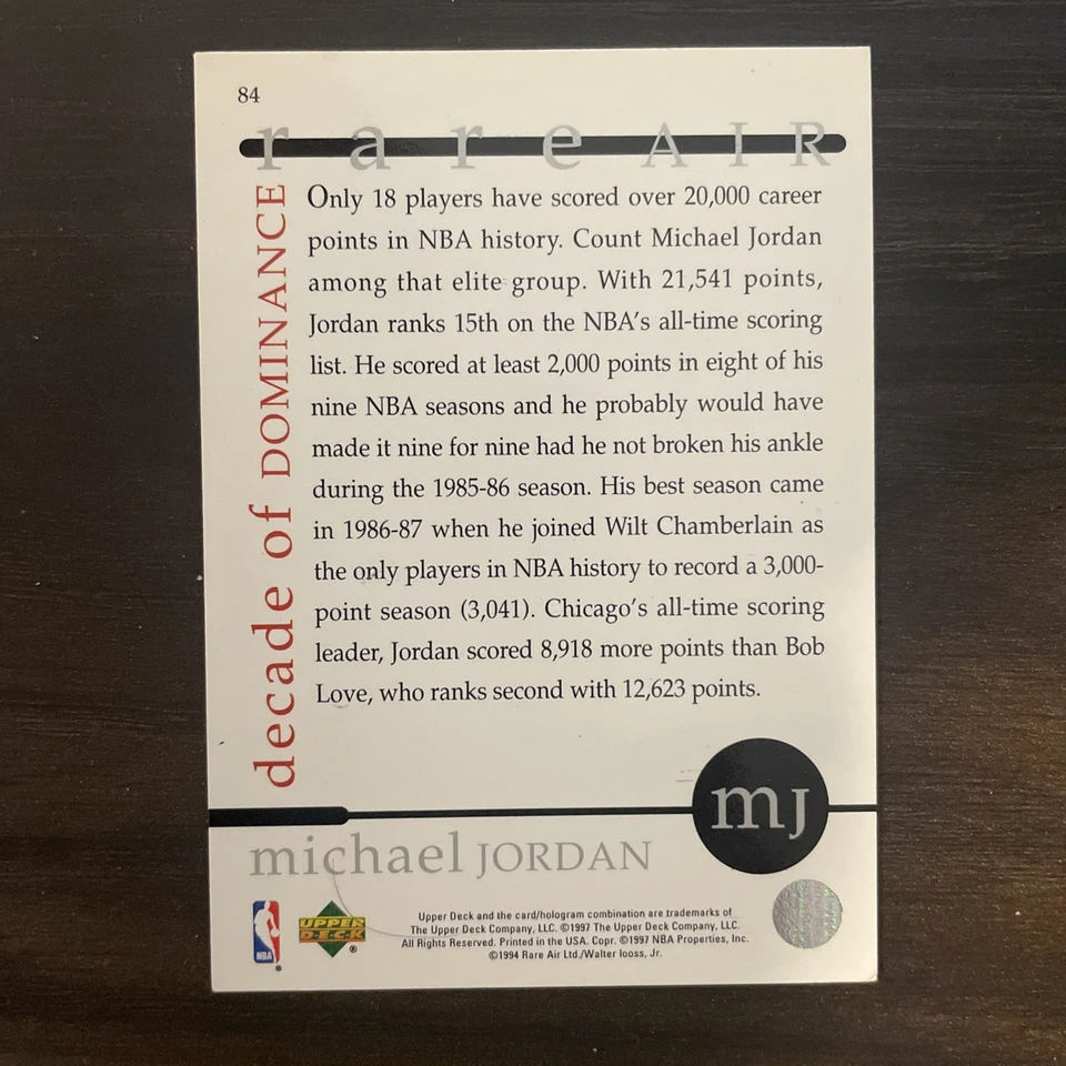1994 Upper Deck Jordan Rare Air #84 Michael Jordan MENENDEZ BROTHERS - Image 2 of 3