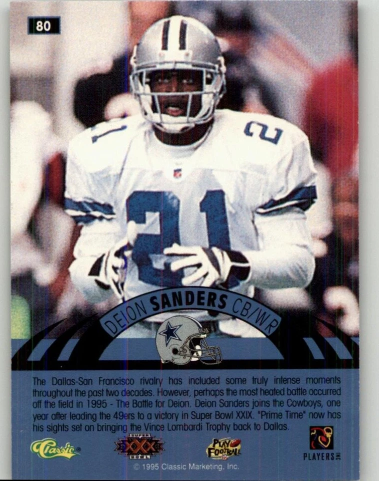 1996 Classic NFL Experience Deion Sanders #80 Dallas Cowboys - Image 2 of 2