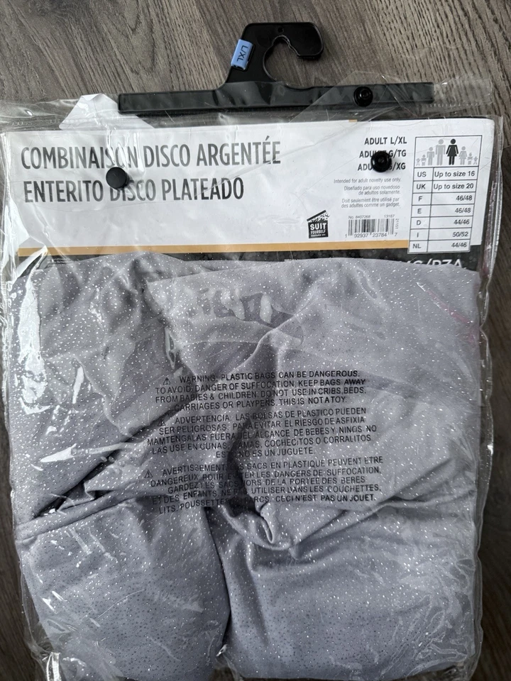 Women’s Disco Jumpsuit Silver Adult  1piece Size L/xl New 1970s - Silver - Image 2 of 2