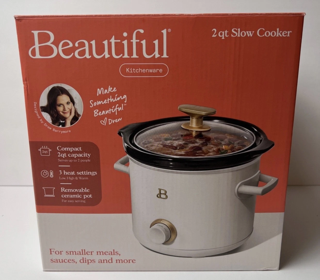 Beautiful by Drew Barrymore 2qt Compact Slow Cooker White Kitchenware 3 settings