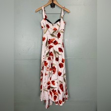 Reformation Bekki Linen Midi Dress Rubi Novelty Floral White Red Sz 4 Sundress