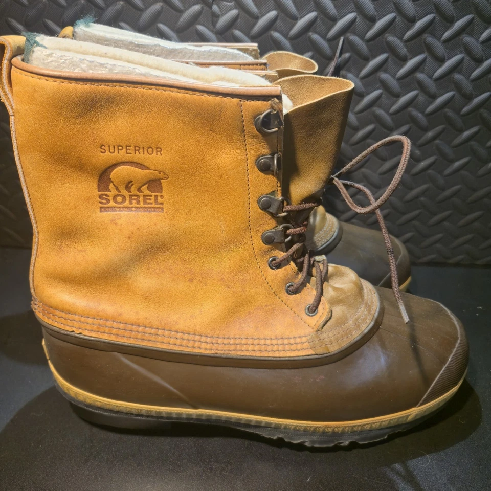 Botas de nieve Sorel marrón de cuero y goma impermeables aisladas para hombre talla 12 Foto 3 de 4