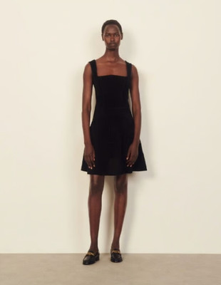 Sandro Chenille knit bustier dress New Square neck black velvet A-line dress New