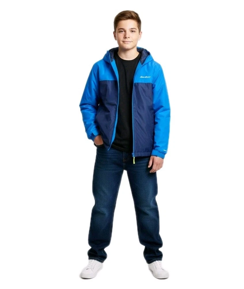 Eddie Bauer Boys 3-in-1 Jacket with Hood, Size M (10/12) Blue, Removable Fleece