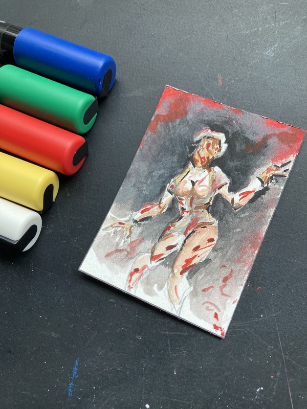 ACEO Original Bubblehead Nurse Nightmare Silent Hill  Creepy Horror Sketch Card