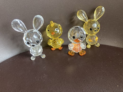 Vintage Lot Of 4 Lucite Bunny, Chicken & Duck Figurines transparent.. Great cond