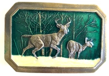 Two Deer Belt Buckle - The Great American Belt Buckle Co. 1976 Serial No. 520