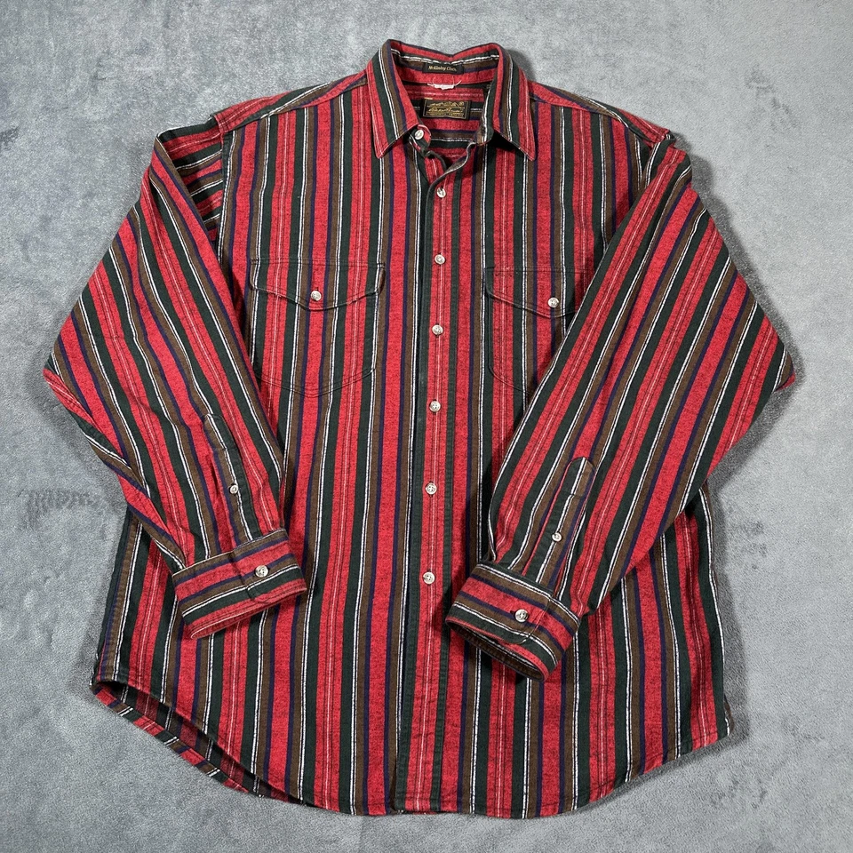 VINTAGE Eddie Bauer Shirt Mens Large Red Striped McKinley Flannel Made USA 90s - Image 2 of 4