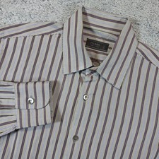 Prada Shirt Mens 15 38 Purple Striped Button Down Brown Long Sleeve Italy Luxury