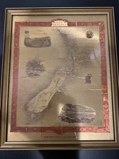 Map of New Zealand by John Tallis 1851 In Gold, 8x10 Inch Frame, Antique