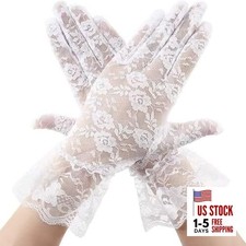 Womens Short Lace Gloves, Vintage Wrist Gloves for Tea Party One Size White