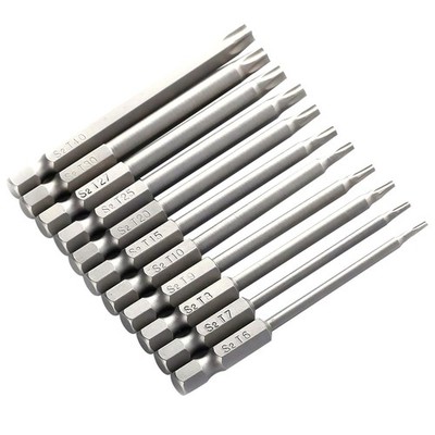 11 Pcs 75mm S2 Steel Magnetic Torx Head Screwdriver Drill Bit Flat Head 1/4'' Hex