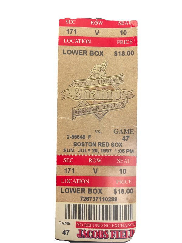 Cleveland Indians Vs Boston Red Sox July 20 1997  Ticket