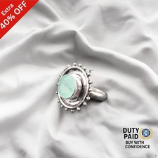 Valentines Deal 925 Sterling Silver Round Natural Aqua Chalcedony Band Wife Ring