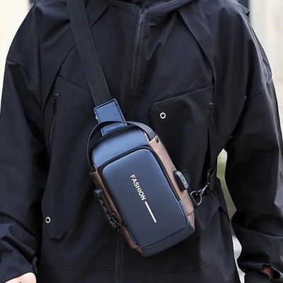 Mens Anti-Theft Sling Bag Mini Crossbody Chest Pack USB Charging Lock Waterproof