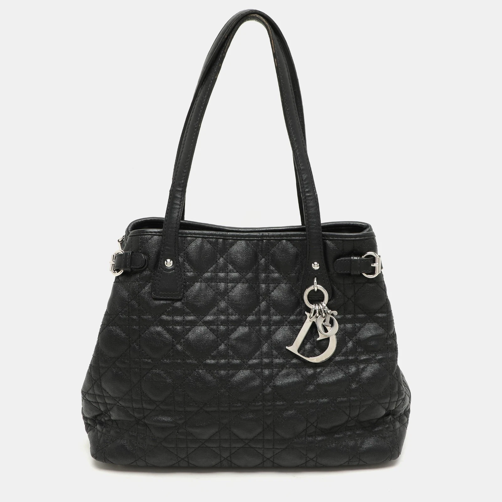 Petit fourre tout Dior en toile enduite cannage noir Panarea
