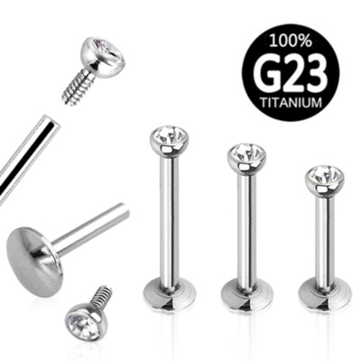 2pc G23 Titanium Labret Stud Internal Thread 6-12mm Bar Monroe Lip Ear Piercing