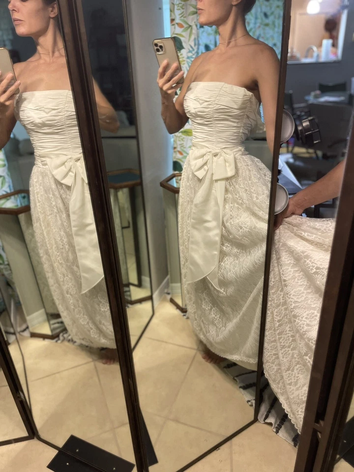 Vestido de noiva vintage Gunne Sax por Jessica McClintock espartilho branco desossado - XS - Imagem 2 de 4