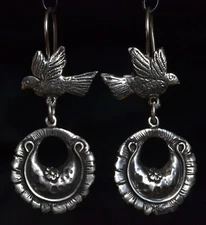 MEXICAN TAXCO JEWELRY STERLING SILVER LOVE BIRDS EARRINGS - FRIDA KAHLO STYLE