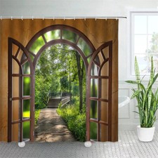 Flower Garden European Window Waterproof Shower Curtain Garden Fence Scenic