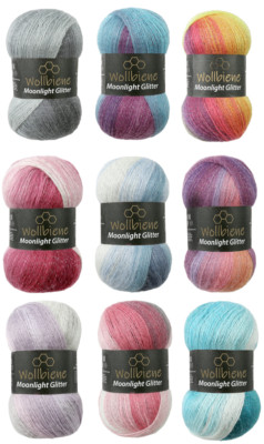 Wollbiene Moonlight Glitter Batik Metallic Wolle Farbverlauf Mohair 5x100g 