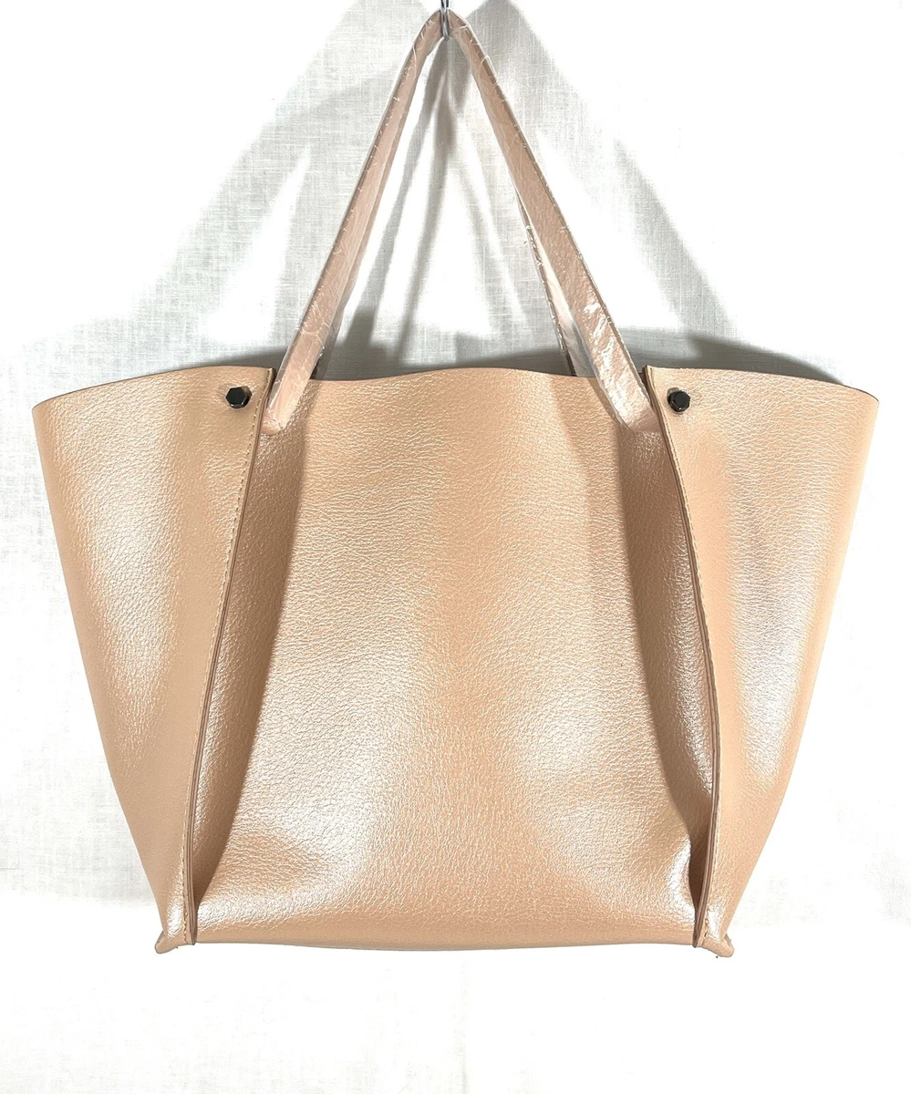 New Neiman Marcus Rose Gold Faux Leather Tote Bag Shoulder Bag Purse  18”x11”x5”