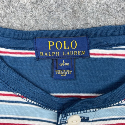 Polo Ralph Lauren Shirt Boys Large 14-16 Blue Striped Henley Long Sleeve Tee - Picture 4 of 11