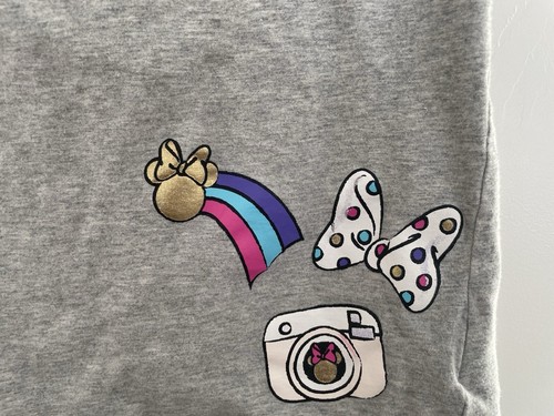 Disney Kids Girls Rainbow Minnie Mouse 100% Cotton Short Sleeve Shirt Gray L 10 - Picture 4 of 5