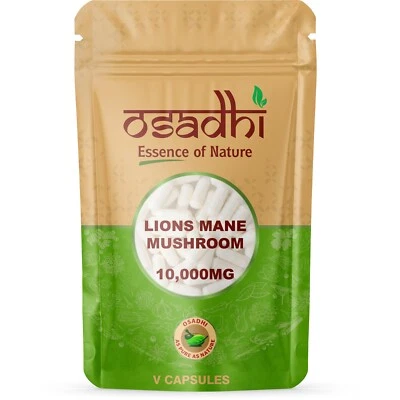 OSADHI Lions Mane Mushroom Extract Capsules 10,000mg 240mg Polysaccharides Strong Vegan