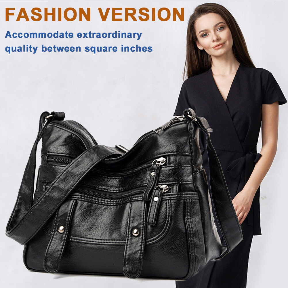 【Anyone more】Cont Leather Pocket Shoulder Bag Women Shoulder Bag Soft Leather Crossbody Multi Pocket