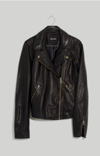 Madewell $525 Washed Leather Motorcycle Jacket Black Size Xxs Nc112