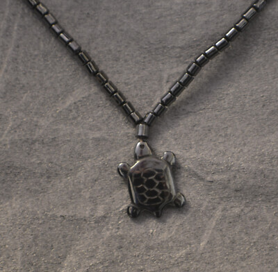 New Hematite Turtle Pendant ---  Necklace with Barrel Clasp  --- Lot 1419
