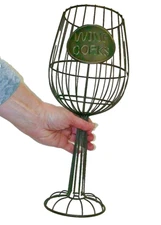 Vtg Cork Cage Wire Wine Glass Goblet Shaped Bar Display Corks Holder 14.75" EUC