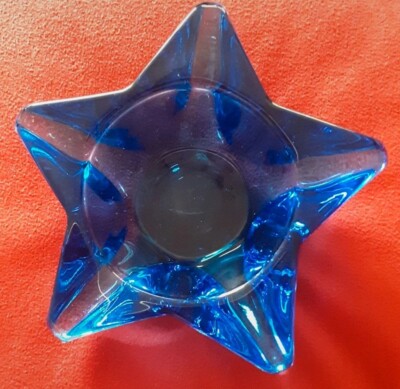 Teelicht Halter Teelichthalter Stern Blau Glas Ungebraucht Neu