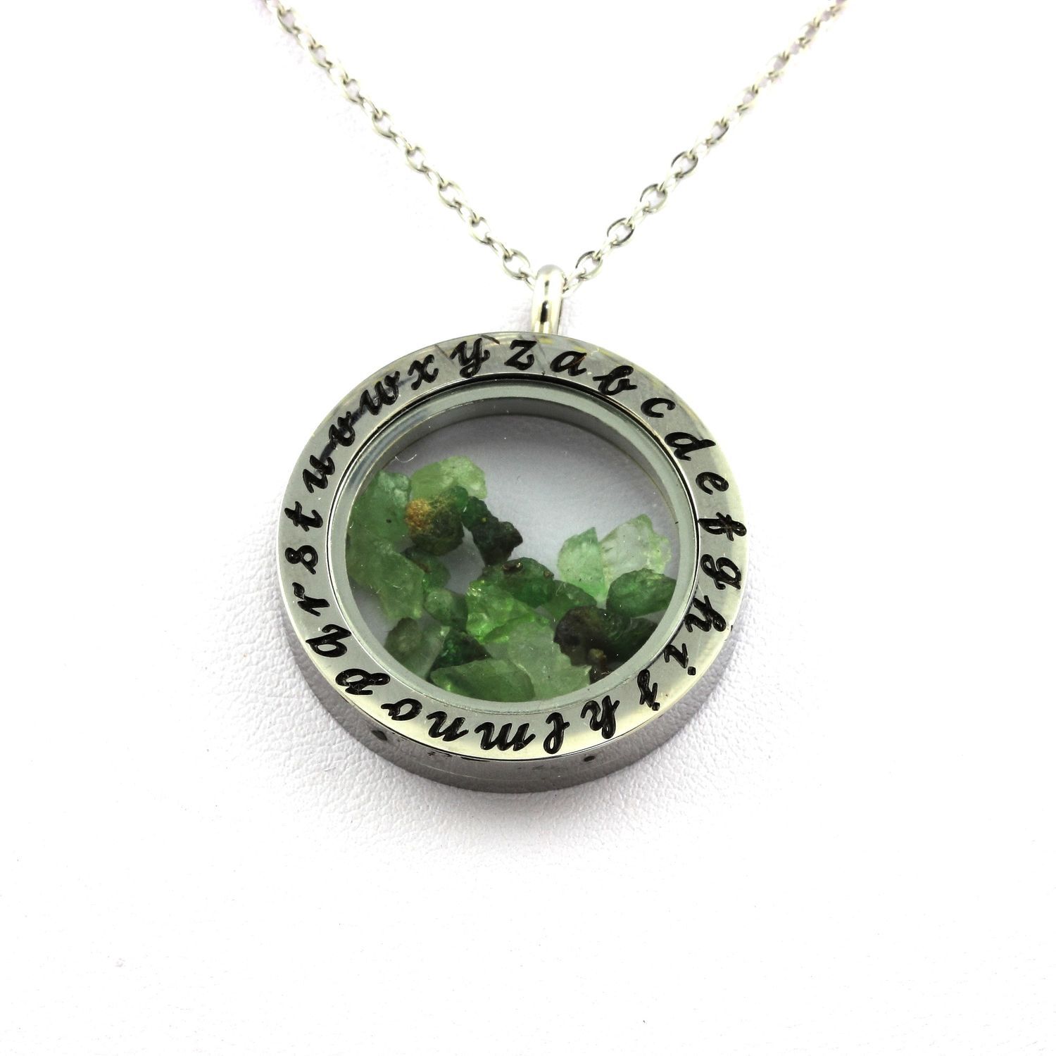 Collier Grenat Tsavorite brut Alphabet femme en pierre naturelle verte