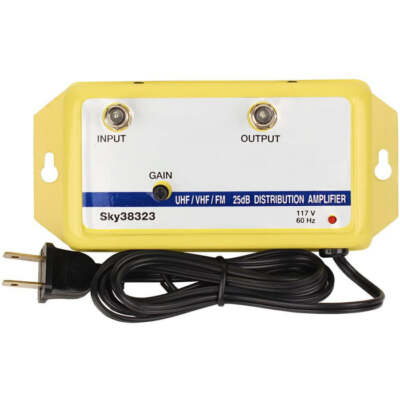 HomeWorx SKY38323 25-DB VHF/UHF/FM Distribution Amplifier w/Variable Gain Yellow
