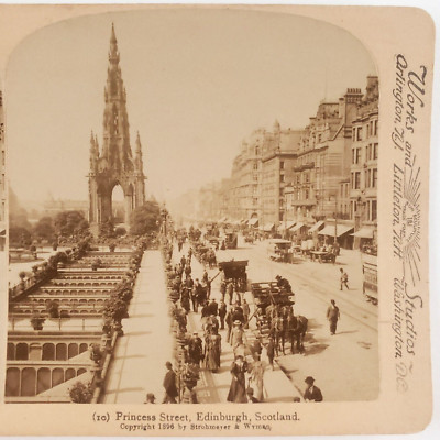Busy Princess Street Scene View Edinburgh Scotland Horse Photo Stereoview A139