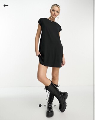 Noisy May Black T-shirt Dress Sz L Large 12 14 BNWT Raw Edge Drop Shoulder