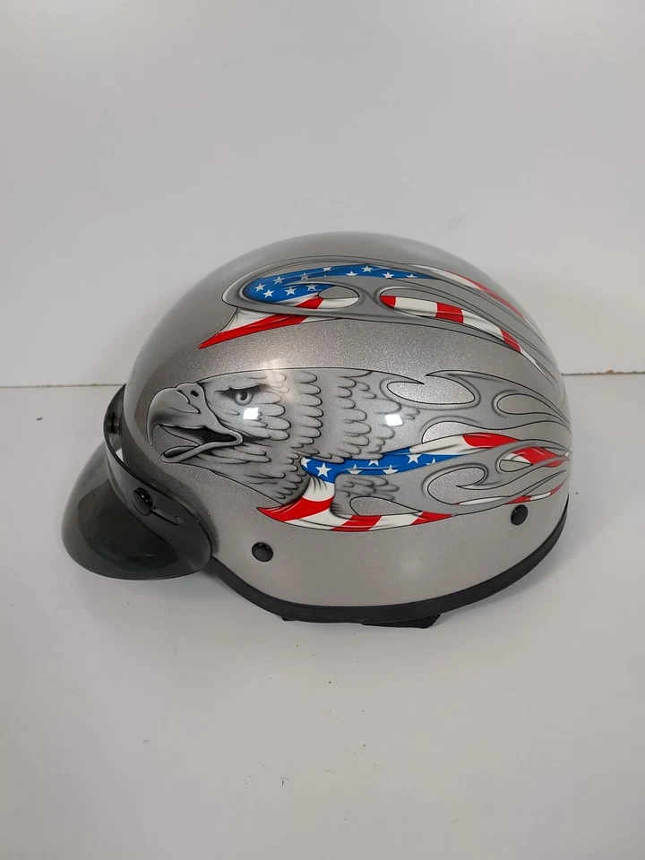 Medio casco Harley-Davidson talla XS bandera de Estados Unidos y águila plateado con bolsa hecho en Italia Foto 3 de 4