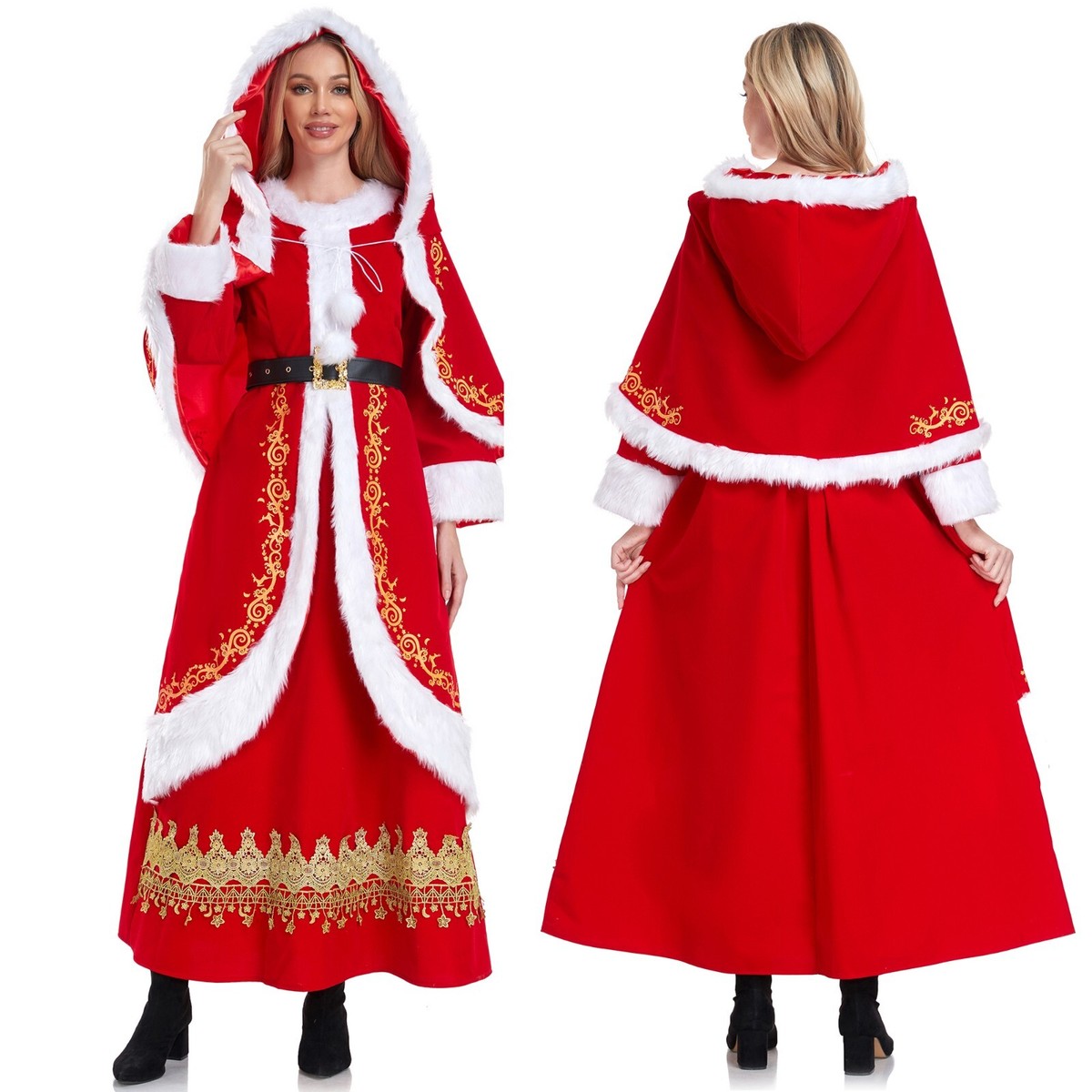 christmas dress mrs claus GYQMBT Women's Mrs. Santa Costume 5 Pcs Red Holiday Dresses for Women Cosplay Outfit,2XL Large 20 Elegant Mrs Santa Claus Womens
